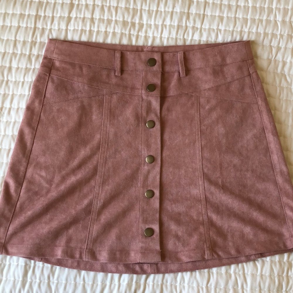 NWT She + Sky Mauve Suede Button Front Mini Skirt